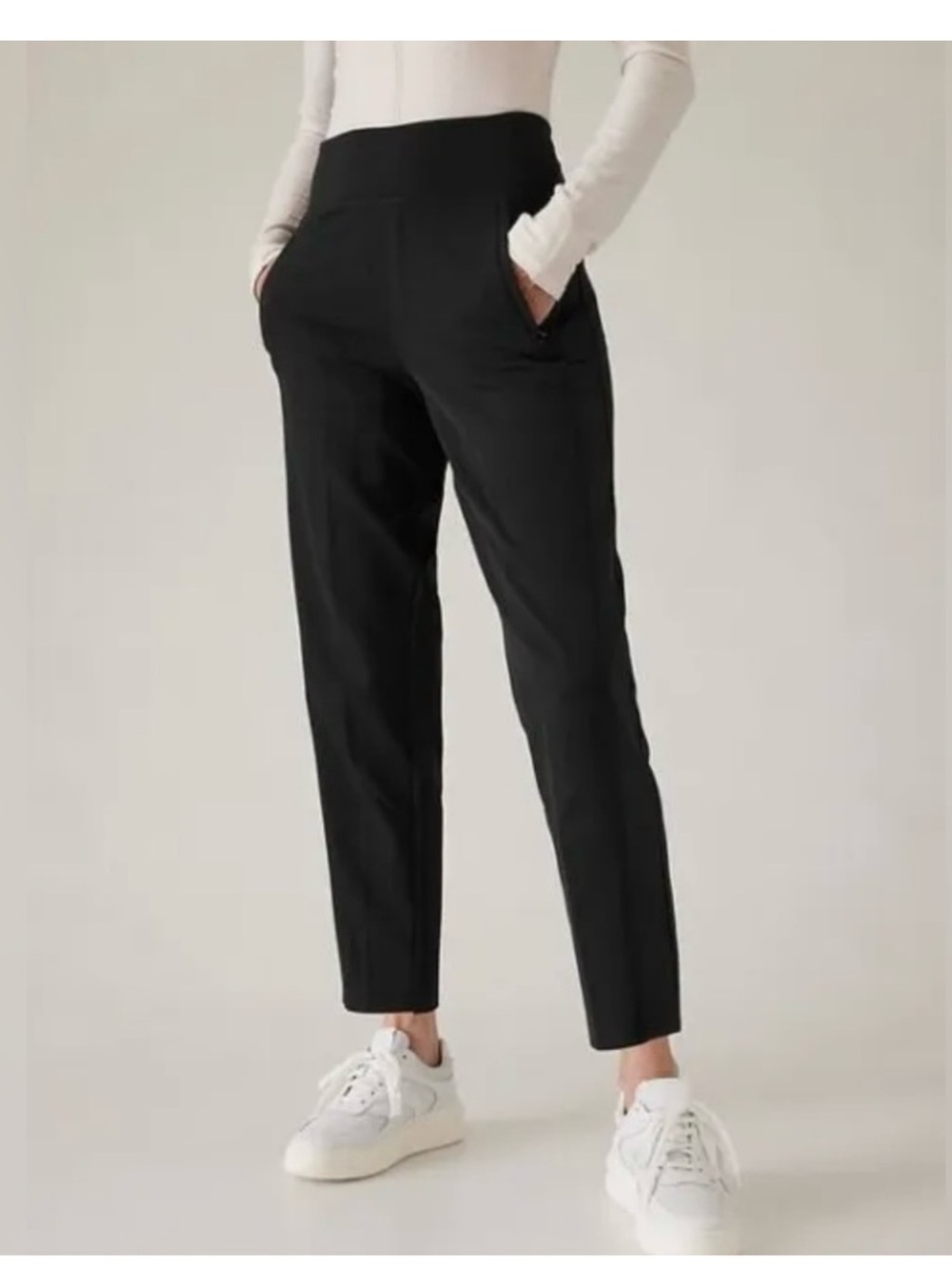 Athleta Endless Satin Side Stripe Pant Size 4  Black Hybrid Athletisure Travel